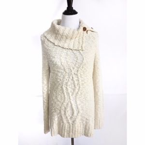Anthropologie MOTH Cream Chunky Cable knit sweater